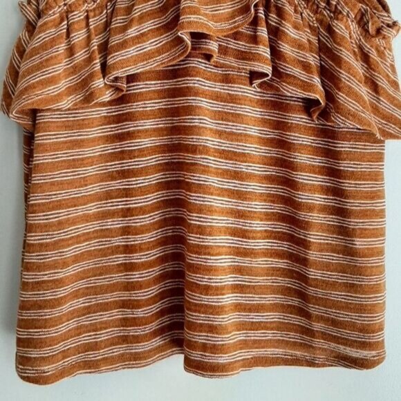 MAURICES Ruffled Fine Knit Tank Top Tan & White Striped Sz XL - Picture 3 of 10